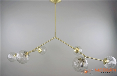 Branching Element III Branching Chandelier Solid Brass Fixture with Satin Finish and 6" Hand Blown Amber Vintage Crackle Glass Globes