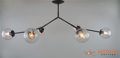 Black Matter 2 Branching Chandelier Steel Fixture with Flat Black Finish and Vintage Crackle Glass Globes