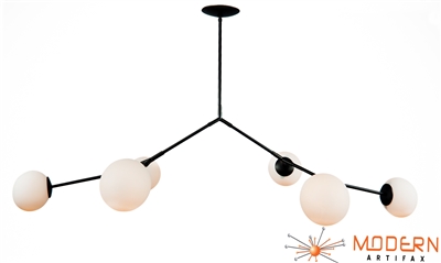 Black Matter 6 Branching Chandelier Steel Fixture with Oil Rubbed Bronze Finish and White Glass Globes