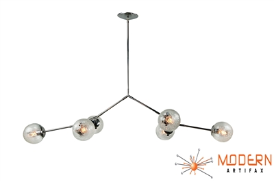 Dendroid 1  Branching Chandelier Stainless Steel Fixture with Vintage Crackle Glass Globes