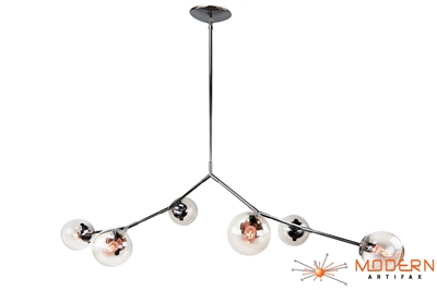Dendroid 3  Branching Chandelier Stainless Steel Fixture with Clear Glass Globes