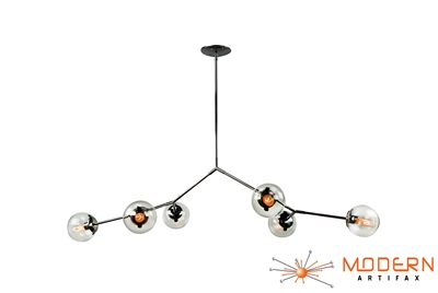 Dendroid 5  Branching Chandelier  Stainless Steel Fixture with Light Smoke Glass Globes